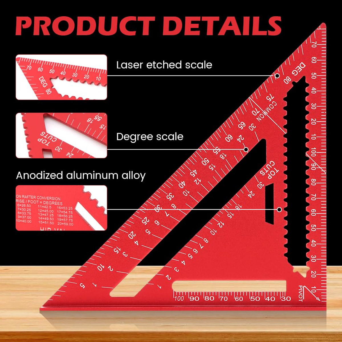 Woodworking Ruler - مسطرة مثلثة عالية الدقة من سبائك
